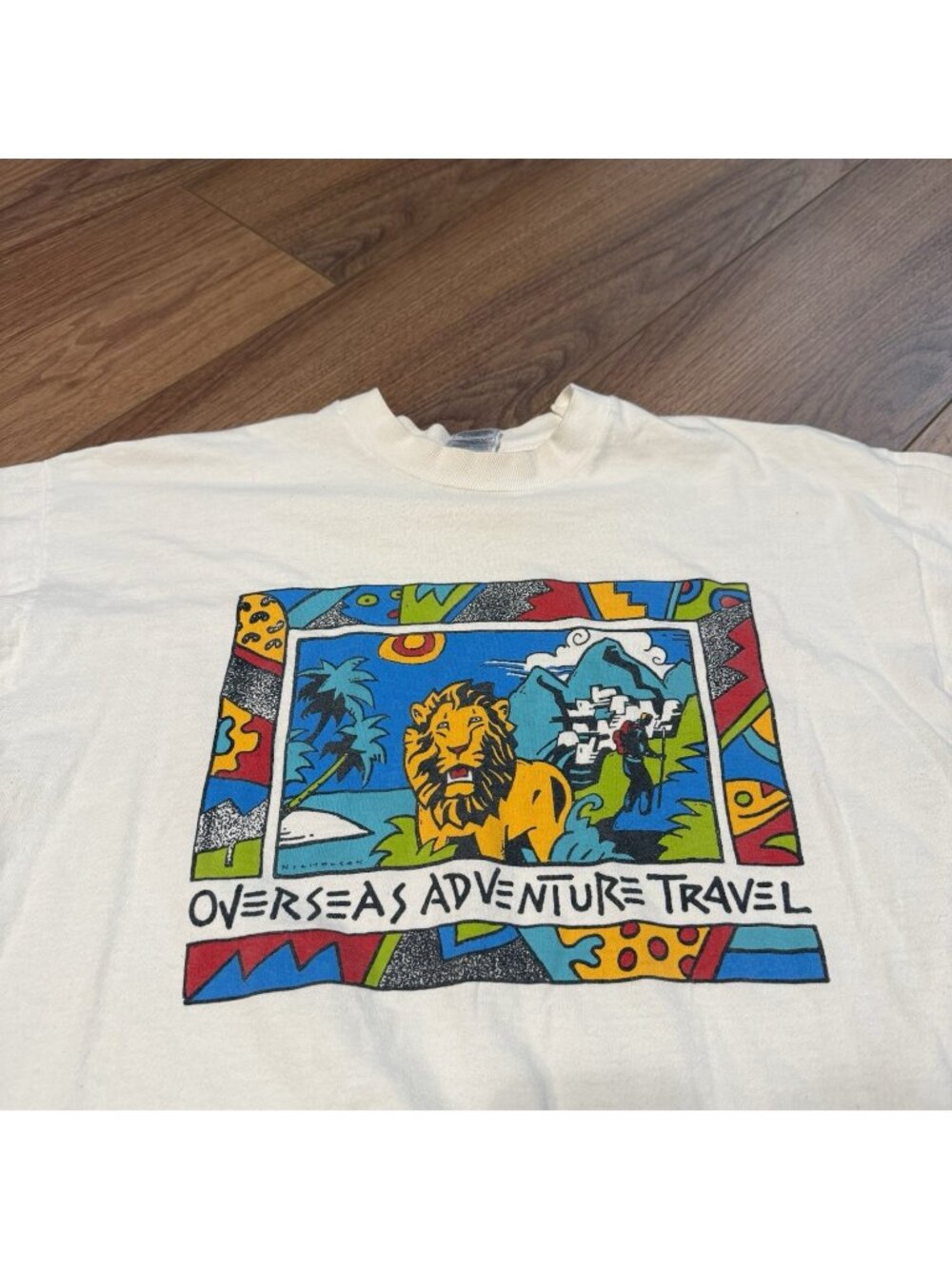 Vintage 90s Adventure Travel Graphic Tee T Shirt Size XL Single Stitch Lion